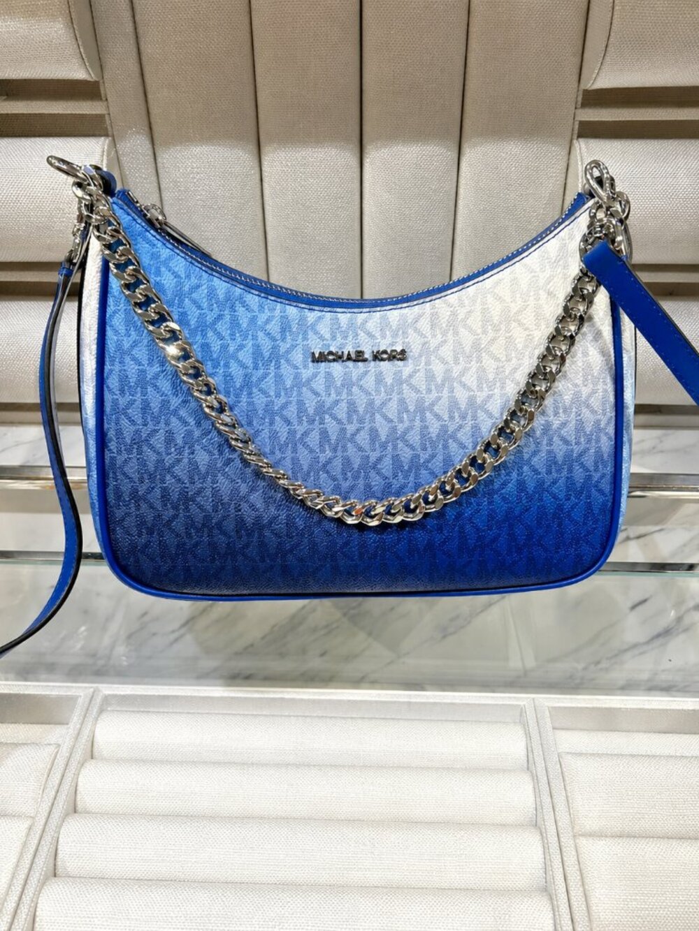 Michael Kors Jet Set Large Women Ombré Logo Pochette Crossbody Bag Galaxy Blue